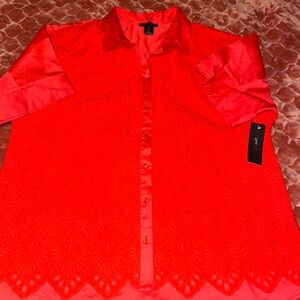 Love Ryan Bright Red Eyelet Button-Front Blouse